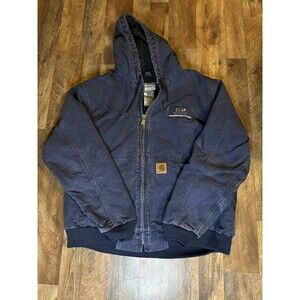 Vintage Faded & Distressed Navy Carhartt Hooded Canvas Work Jacket